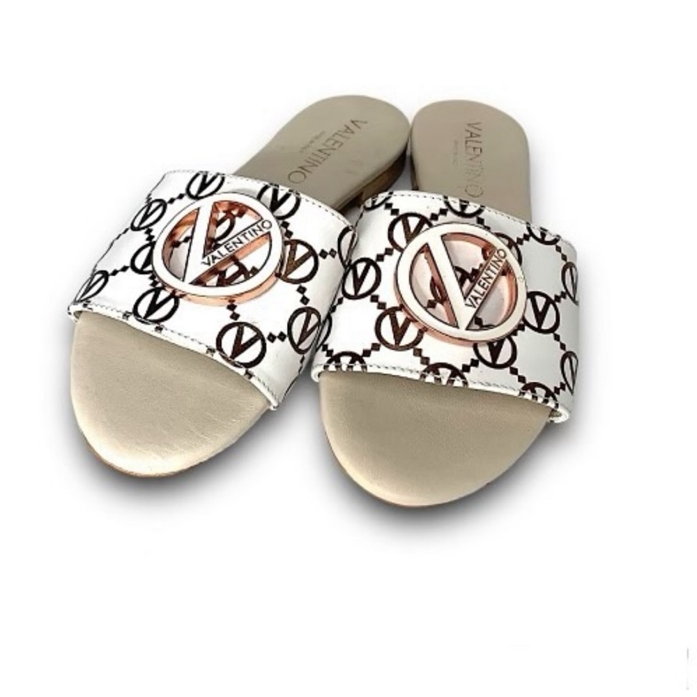 Valentino white and gold slides. Size 6. Fair condition.